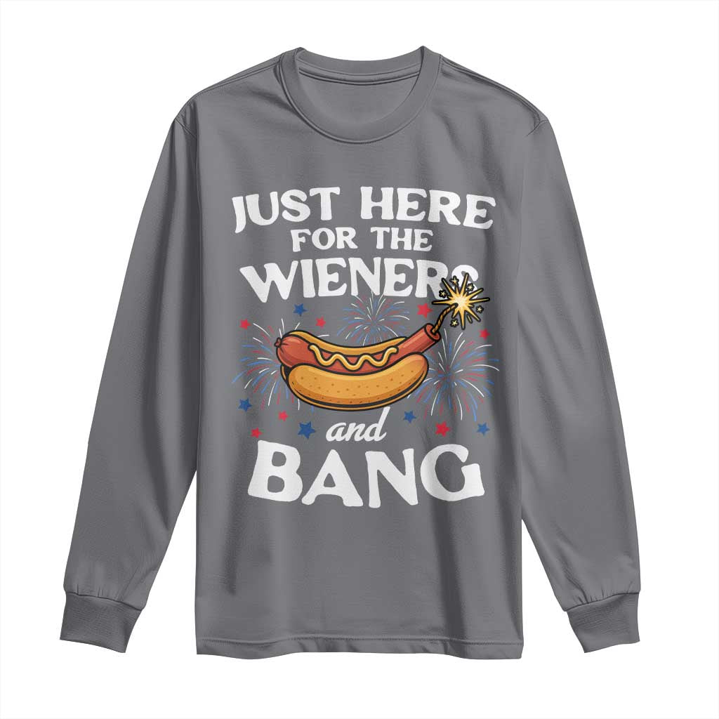 Funny Just Here For The Wieners And Bang Long Sleeve Shirt 4th Of July Hot Dog Lover Fireworks TS11 Charcoal Print Your Wear