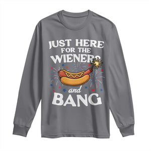 Funny Just Here For The Wieners And Bang Long Sleeve Shirt 4th Of July Hot Dog Lover Fireworks TS11 Charcoal Print Your Wear