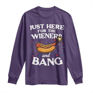 Funny Just Here For The Wieners And Bang Long Sleeve Shirt 4th Of July Hot Dog Lover Fireworks TS11 Purple Print Your Wear
