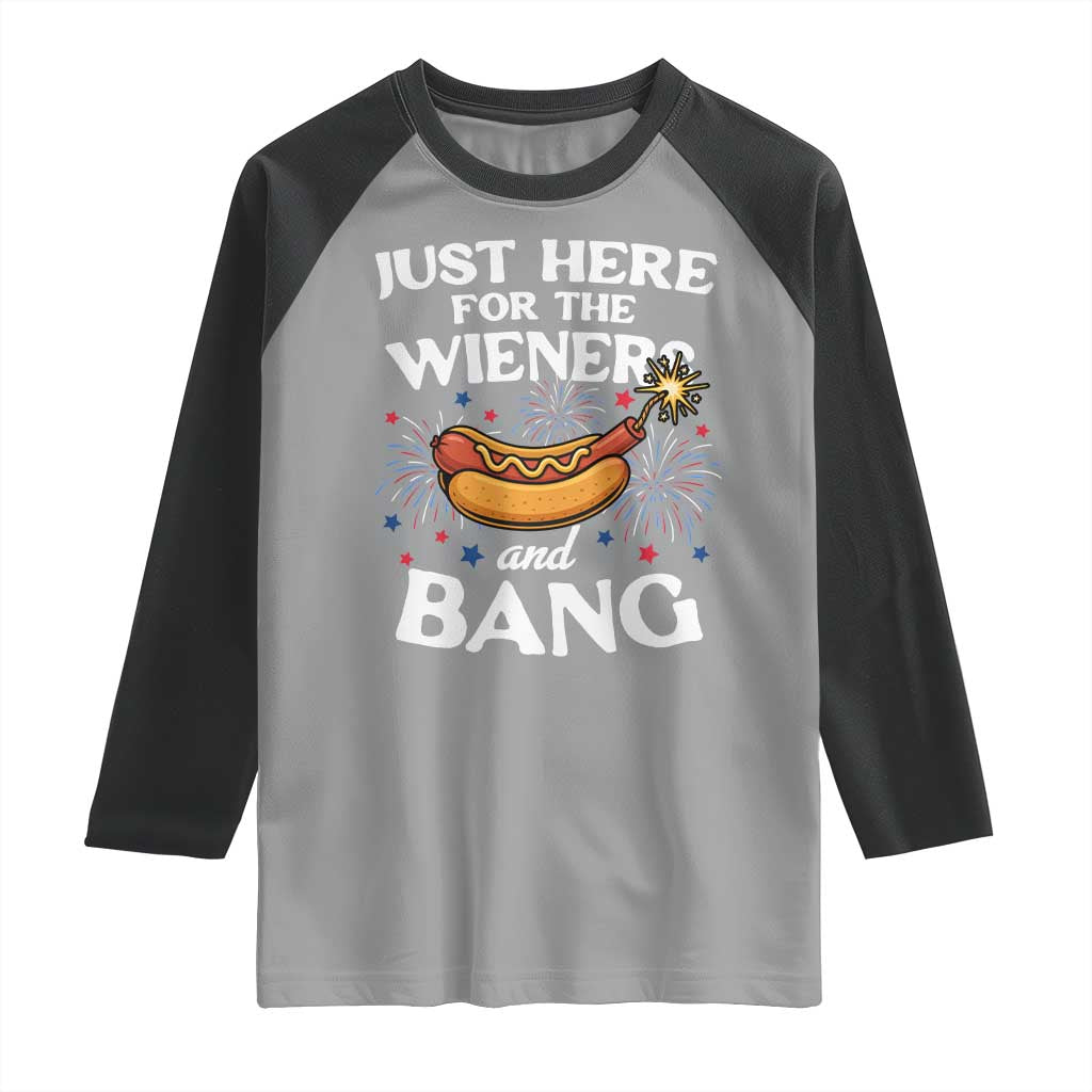 Funny Just Here For The Wieners And Bang Raglan Shirt 4th Of July Hot Dog Lover Fireworks TS11 Sport Gray Black Print Your Wear