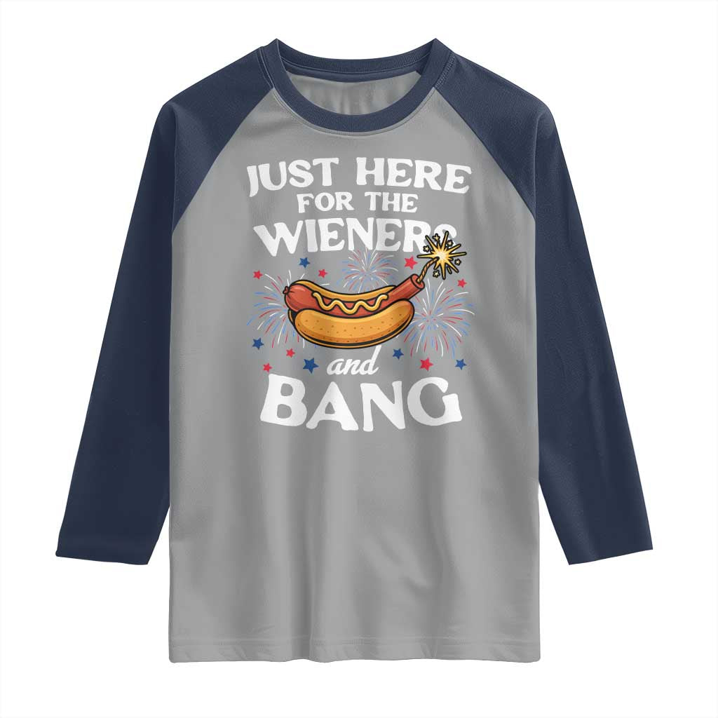 Funny Just Here For The Wieners And Bang Raglan Shirt 4th Of July Hot Dog Lover Fireworks TS11 Sport Gray Navy Print Your Wear