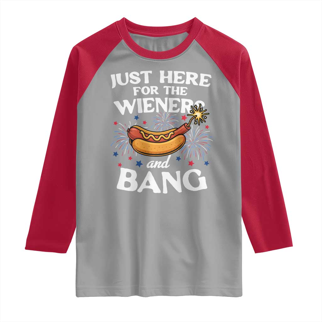 Funny Just Here For The Wieners And Bang Raglan Shirt 4th Of July Hot Dog Lover Fireworks TS11 Sport Gray Red Print Your Wear