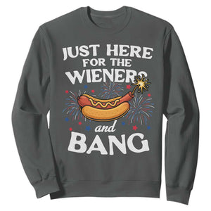 Funny Just Here For The Wieners And Bang Sweatshirt 4th Of July Hot Dog Lover Fireworks TS11 Dark Heather Print Your Wear