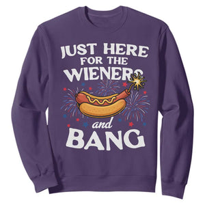 Funny Just Here For The Wieners And Bang Sweatshirt 4th Of July Hot Dog Lover Fireworks TS11 Purple Print Your Wear