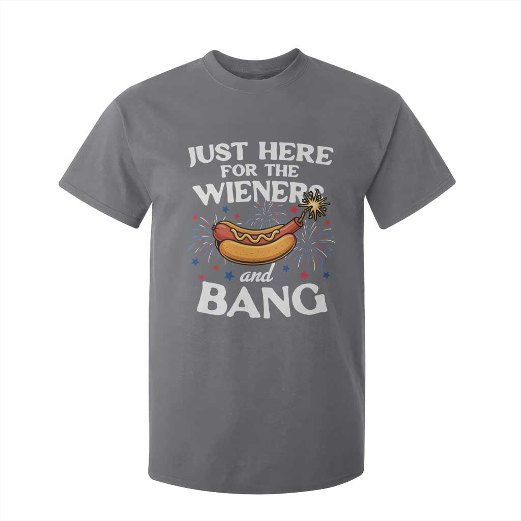 Funny Just Here For The Wieners And Bang T Shirt For Kid 4th Of July Hot Dog Lover Fireworks TS11 Charcoal Print Your Wear