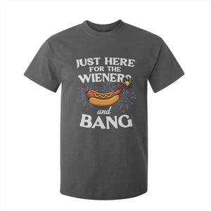 Funny Just Here For The Wieners And Bang T Shirt For Kid 4th Of July Hot Dog Lover Fireworks TS11 Dark Heather Print Your Wear