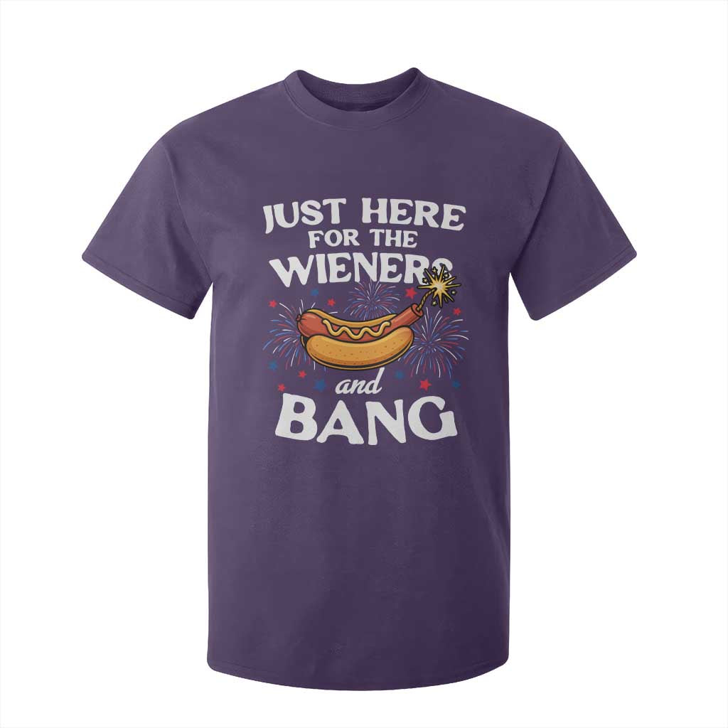 Funny Just Here For The Wieners And Bang T Shirt For Kid 4th Of July Hot Dog Lover Fireworks TS11 Purple Print Your Wear