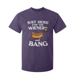 Funny Just Here For The Wieners And Bang T Shirt For Kid 4th Of July Hot Dog Lover Fireworks TS11 Purple Print Your Wear