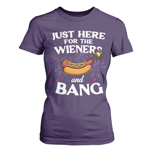 Funny Just Here For The Wieners And Bang T Shirt For Women 4th Of July Hot Dog Lover Fireworks TS11 Purple Print Your Wear