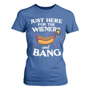 Funny Just Here For The Wieners And Bang T Shirt For Women 4th Of July Hot Dog Lover Fireworks TS11 Royal Blue Print Your Wear