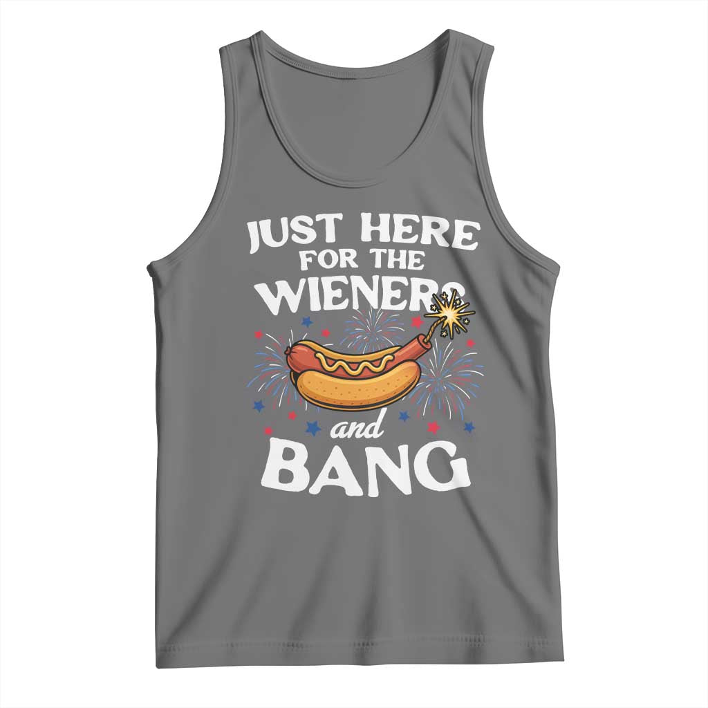 Funny Just Here For The Wieners And Bang Tank Top 4th Of July Hot Dog Lover Fireworks TS11 Black Heather Print Your Wear