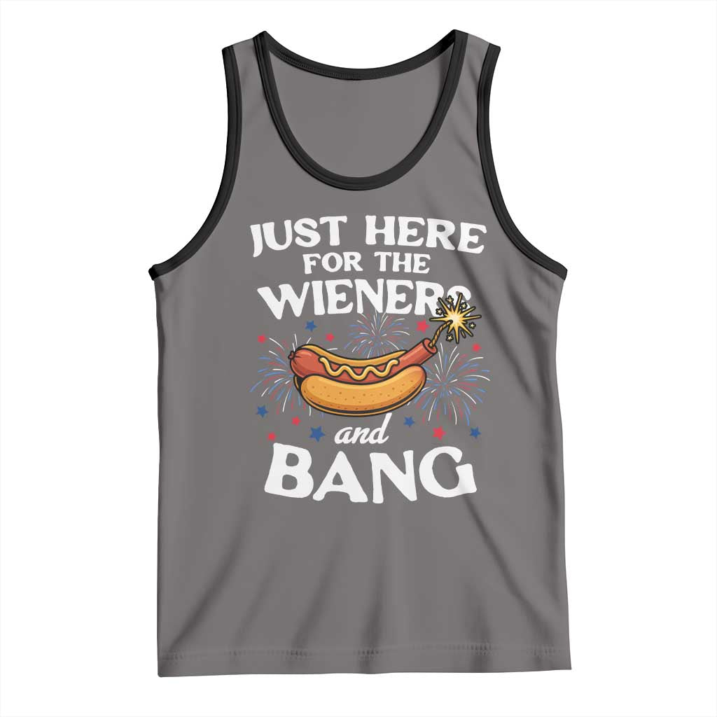 Funny Just Here For The Wieners And Bang Tank Top 4th Of July Hot Dog Lover Fireworks TS11 Deep Heather Black Print Your Wear