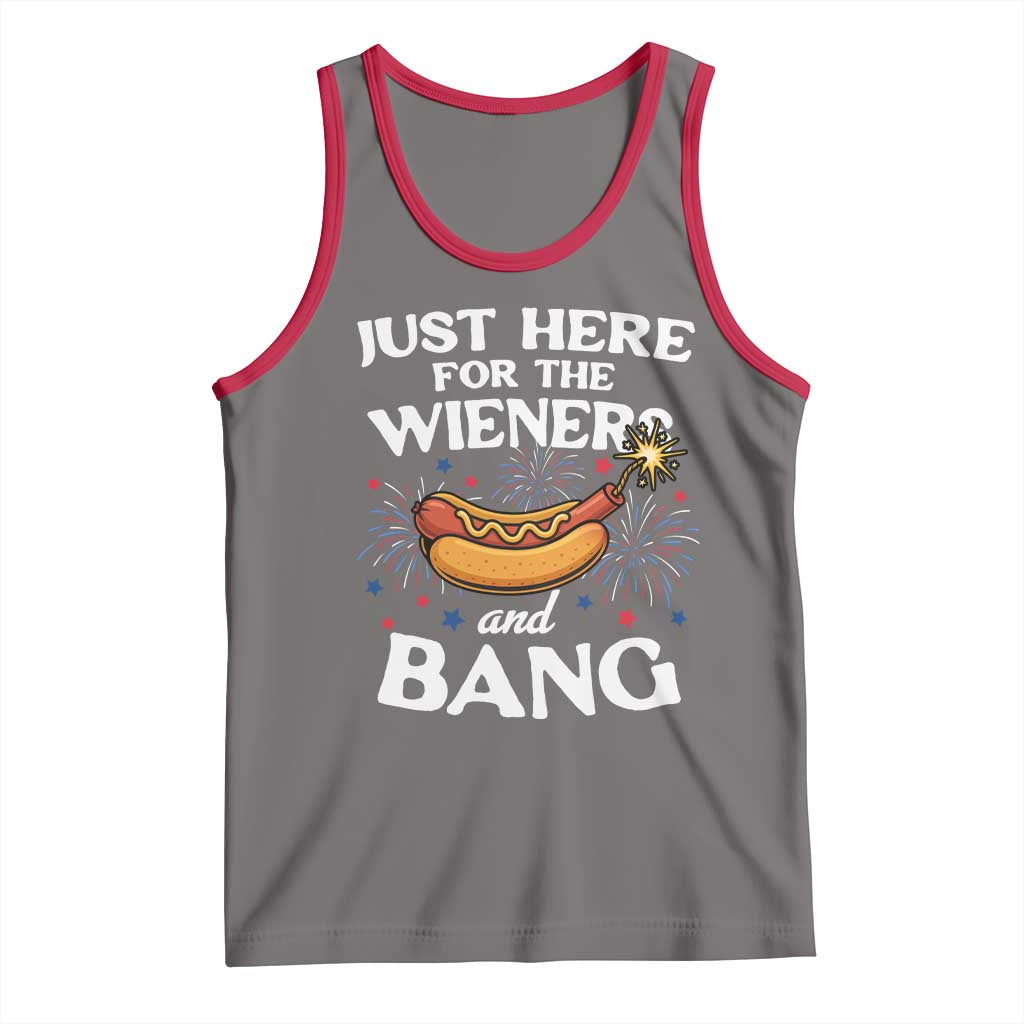 Funny Just Here For The Wieners And Bang Tank Top 4th Of July Hot Dog Lover Fireworks TS11 Deep Heather Red Print Your Wear