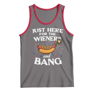Funny Just Here For The Wieners And Bang Tank Top 4th Of July Hot Dog Lover Fireworks TS11 Deep Heather Red Print Your Wear