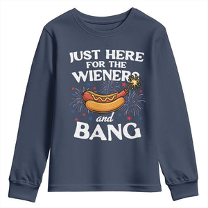 Funny Just Here For The Wieners And Bang Youth Sweatshirt 4th Of July Hot Dog Lover Fireworks TS11 Navy Print Your Wear