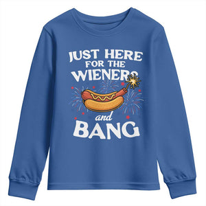 Funny Just Here For The Wieners And Bang Youth Sweatshirt 4th Of July Hot Dog Lover Fireworks TS11 Royal Blue Print Your Wear