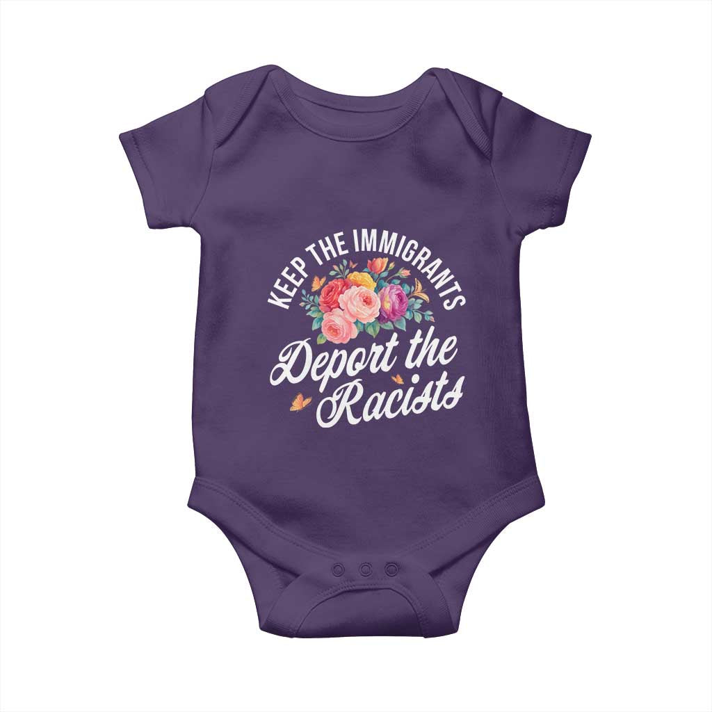Funny Keep The Immigrants Deport The Racists Baby Onesie Floral Butterfly TS11 Purple Print Your Wear
