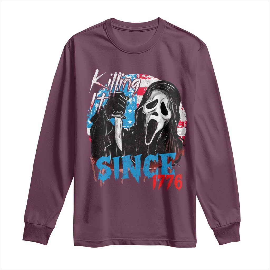 Funny Killing It Since 1776 Long Sleeve Shirt Horror Movie 4th Of July USA Ghost TS11 Maroon Print Your Wear