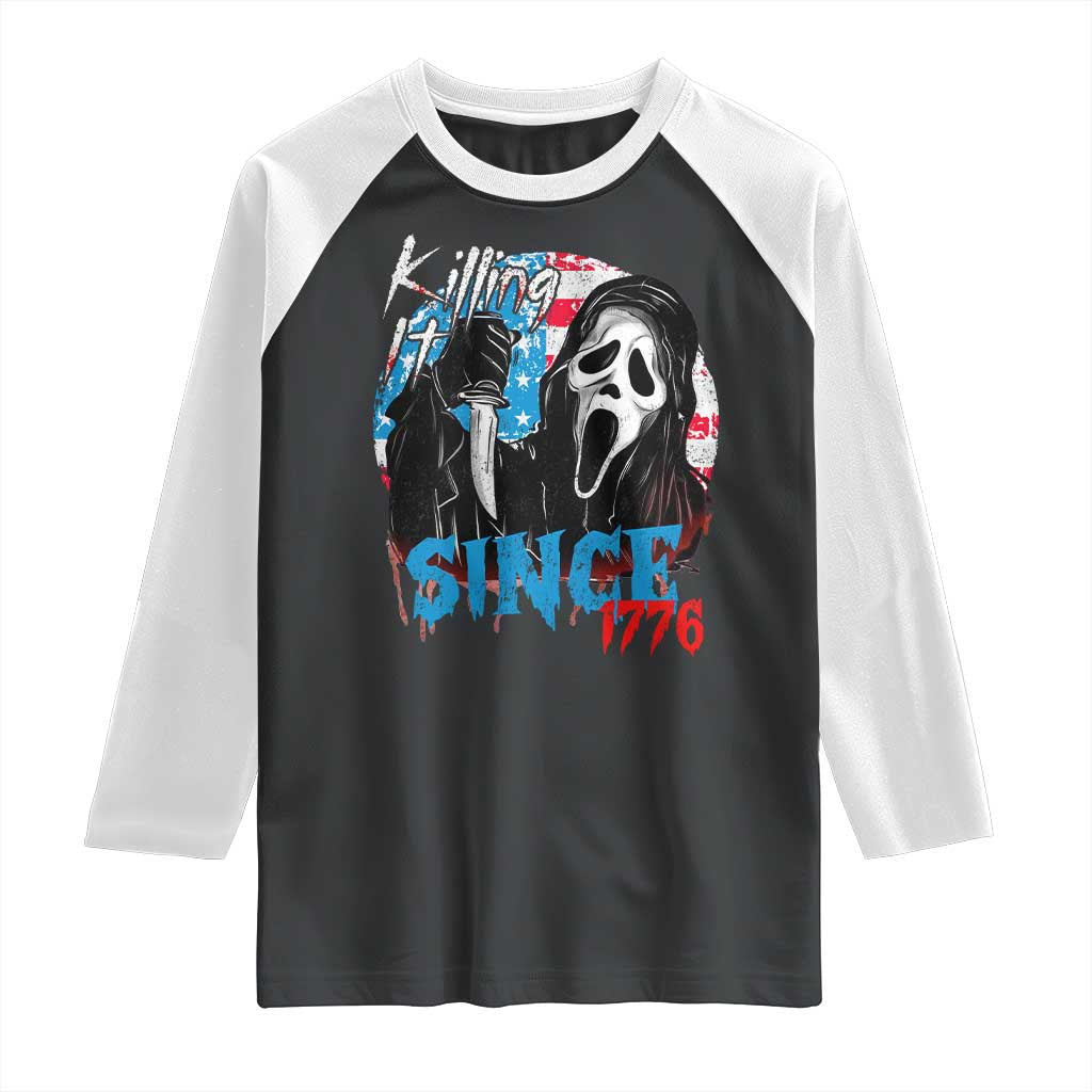 Funny Killing It Since 1776 Raglan Shirt Horror Movie 4th Of July USA Ghost TS11 Black White Print Your Wear