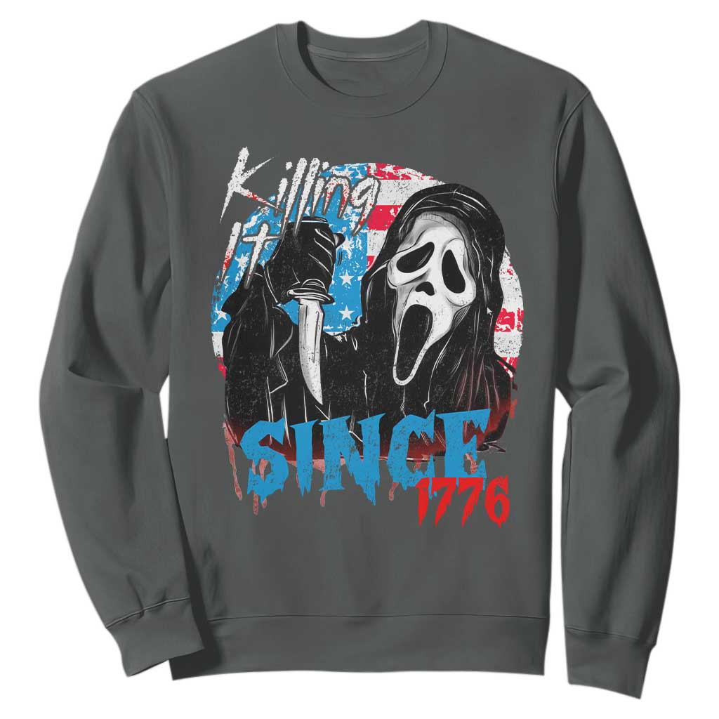 Funny Killing It Since 1776 Sweatshirt Horror Movie 4th Of July USA Ghost TS11 Dark Heather Print Your Wear