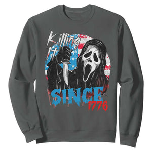 Funny Killing It Since 1776 Sweatshirt Horror Movie 4th Of July USA Ghost TS11 Dark Heather Print Your Wear