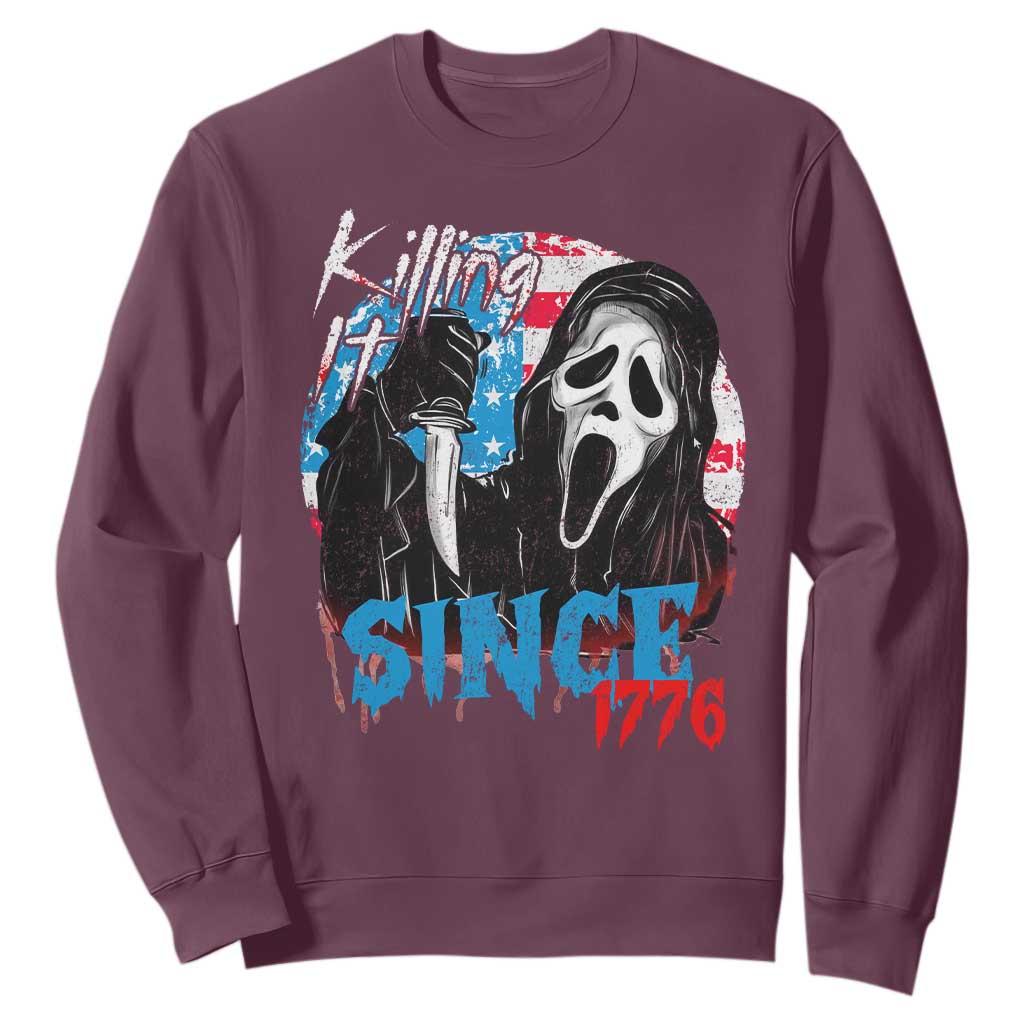 Funny Killing It Since 1776 Sweatshirt Horror Movie 4th Of July USA Ghost TS11 Maroon Print Your Wear