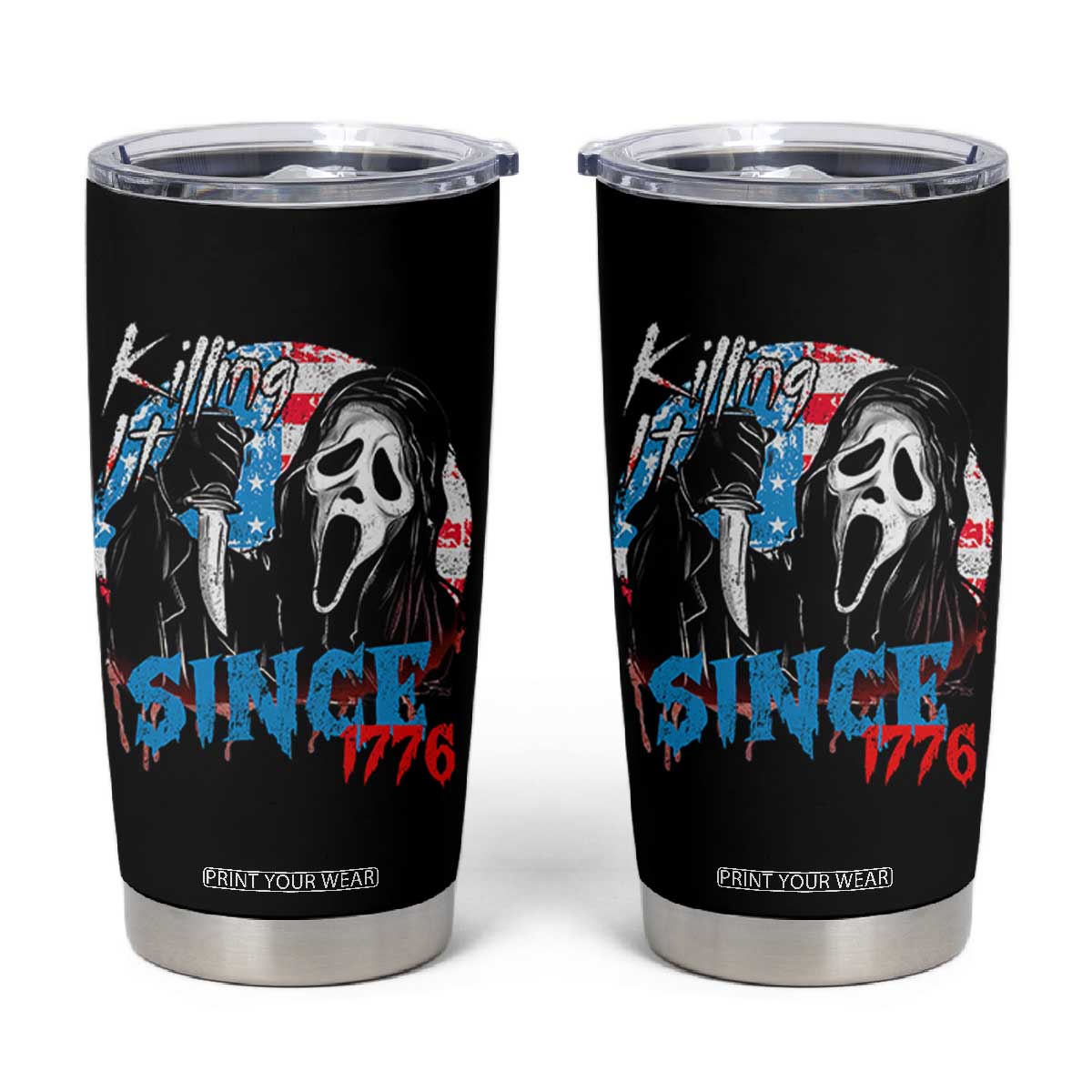 Funny Killing It Since 1776 Tumbler Cup Horror Movie 4th Of July USA Ghost TS11 Black Print Your Wear