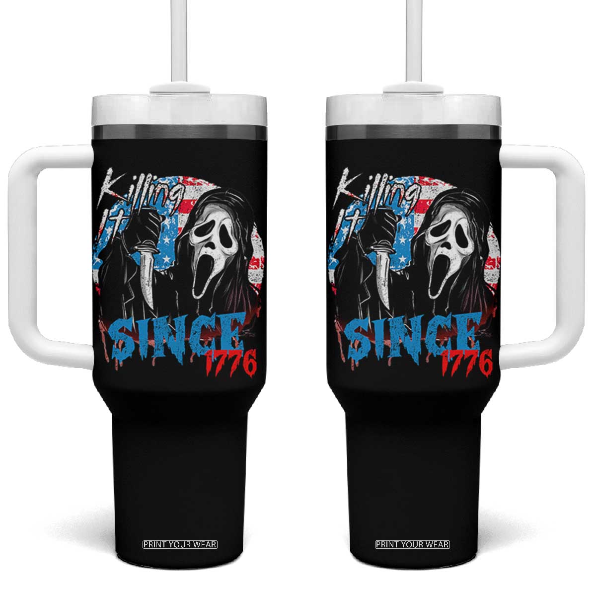 Funny Killing It Since 1776 Tumbler With Handle Horror Movie 4th Of July USA Ghost TS11 One Size: 40 oz Black Print Your Wear