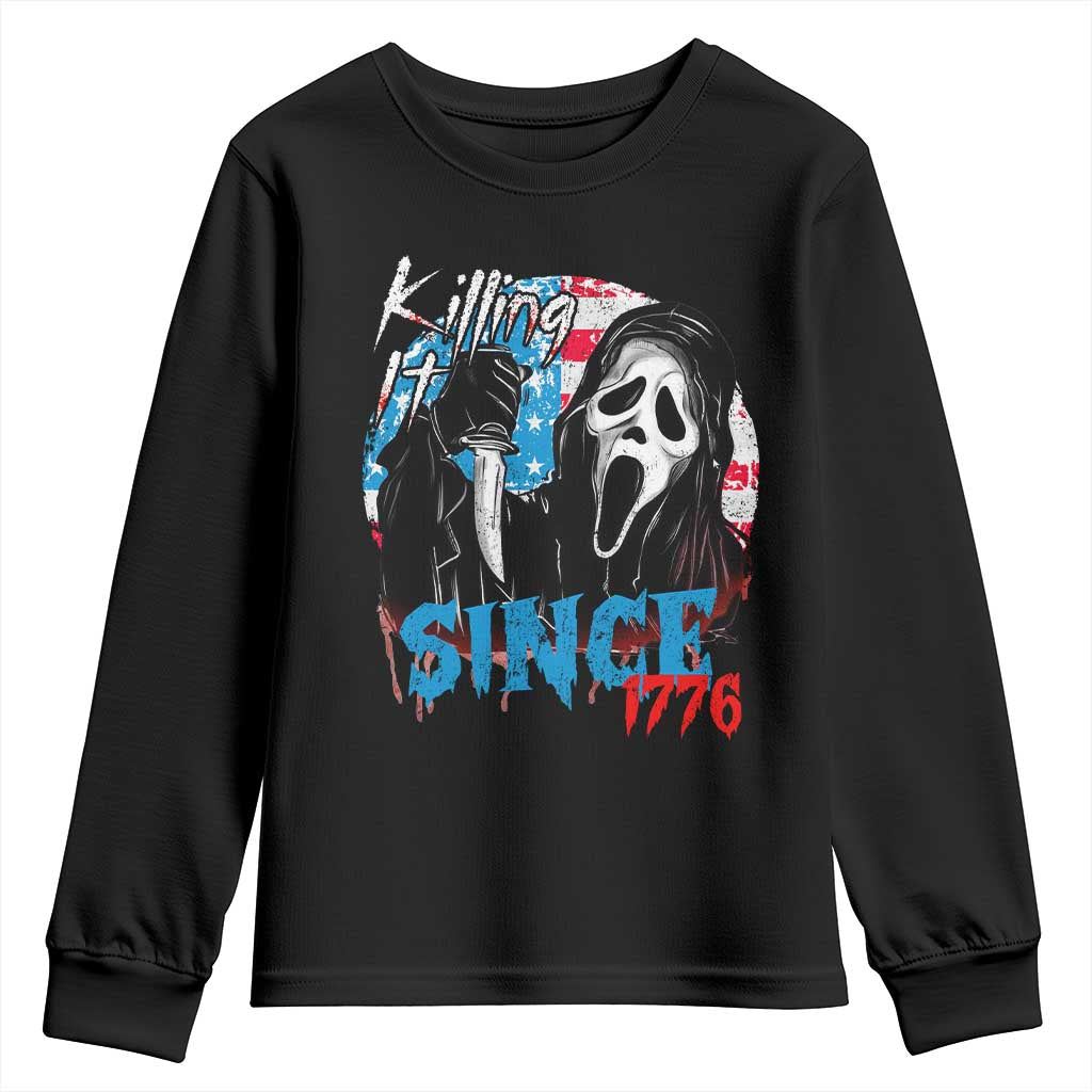 Funny Killing It Since 1776 Youth Sweatshirt Horror Movie 4th Of July USA Ghost TS11 Black Print Your Wear
