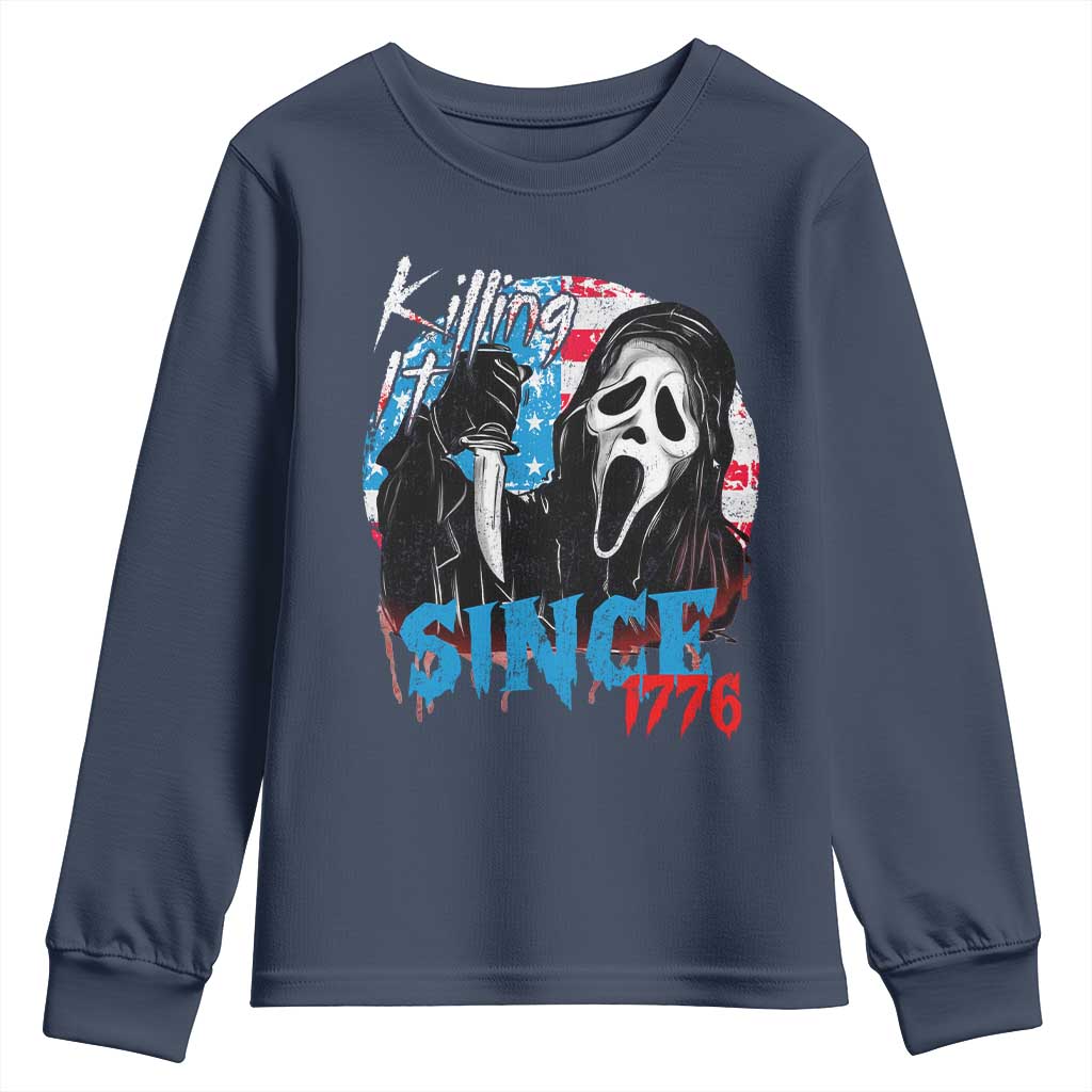 Funny Killing It Since 1776 Youth Sweatshirt Horror Movie 4th Of July USA Ghost TS11 Navy Print Your Wear