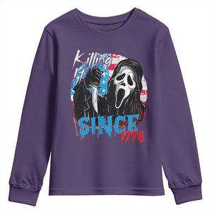 Funny Killing It Since 1776 Youth Sweatshirt Horror Movie 4th Of July USA Ghost TS11 Purple Print Your Wear