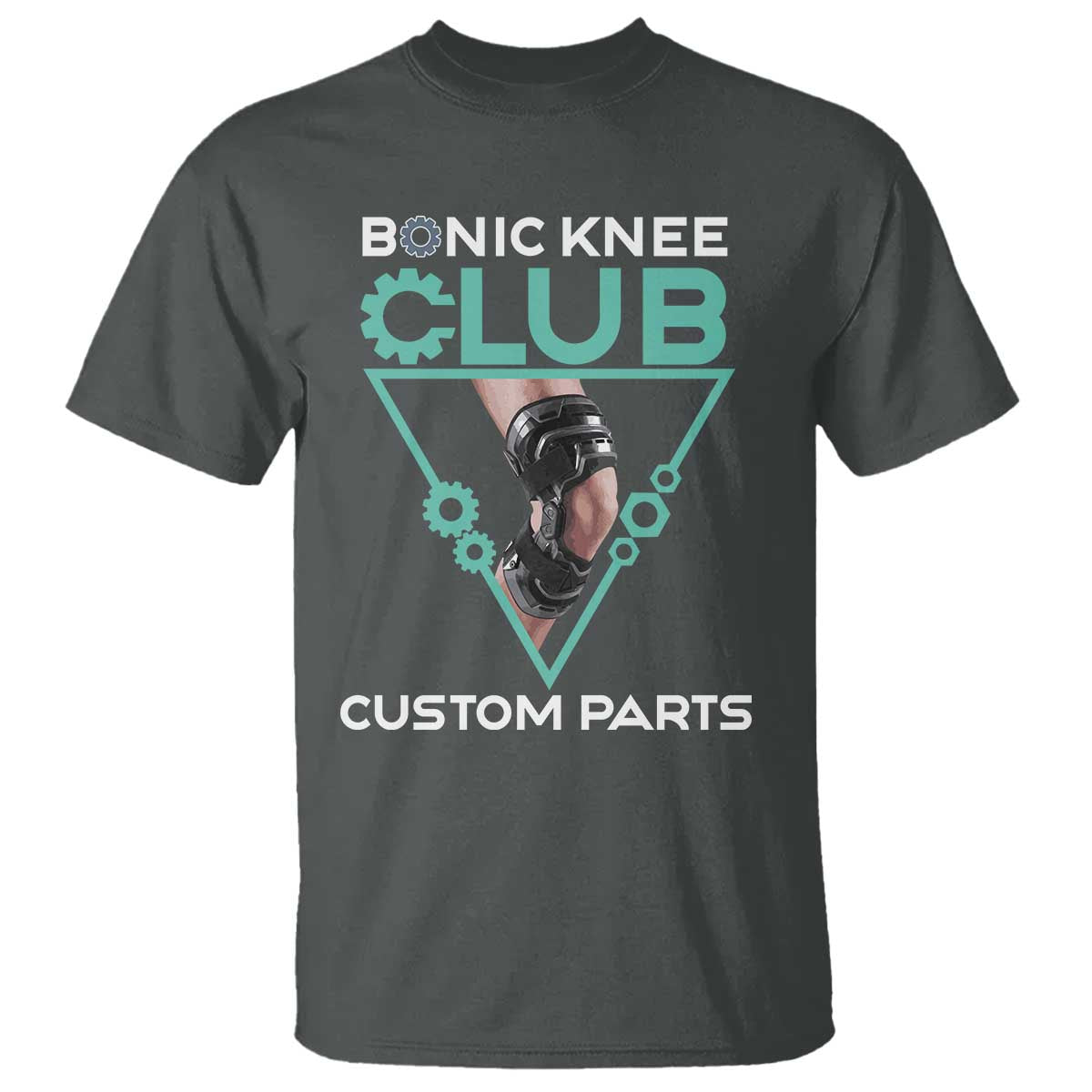 Funny Knee Replacement Surgery T Shirt Bionic Knee Club Custom Parts TS02 Dark Heather Print Your Wear