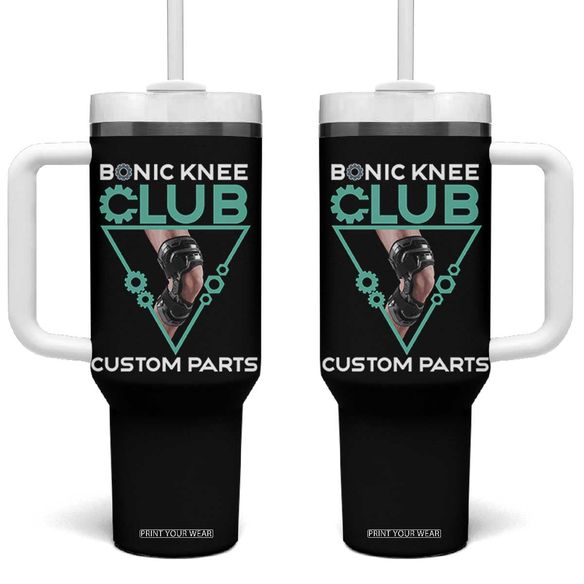 Funny Knee Replacement Surgery Tumbler With Handle Bionic Knee Club Custom Parts TS02 One Size: 40 oz Black Print Your Wear