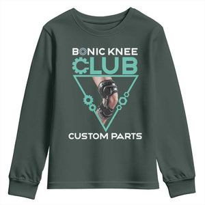 Funny Knee Replacement Surgery Youth Sweatshirt Bionic Knee Club Custom Parts TS02 Dark Forest Green Print Your Wear