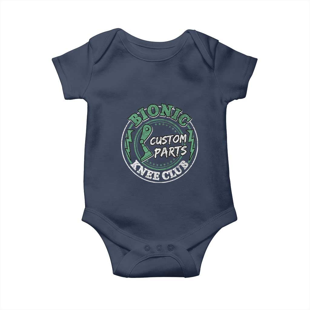 Funny Knee Replacement Survivor Baby Onesie Bionic Knee Club Custom Parts TS02 Navy Print Your Wear