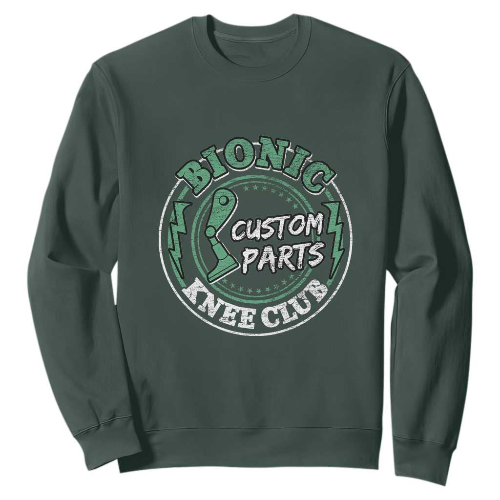 Funny Knee Replacement Survivor Sweatshirt Bionic Knee Club Custom Parts TS02 Dark Forest Green Print Your Wear