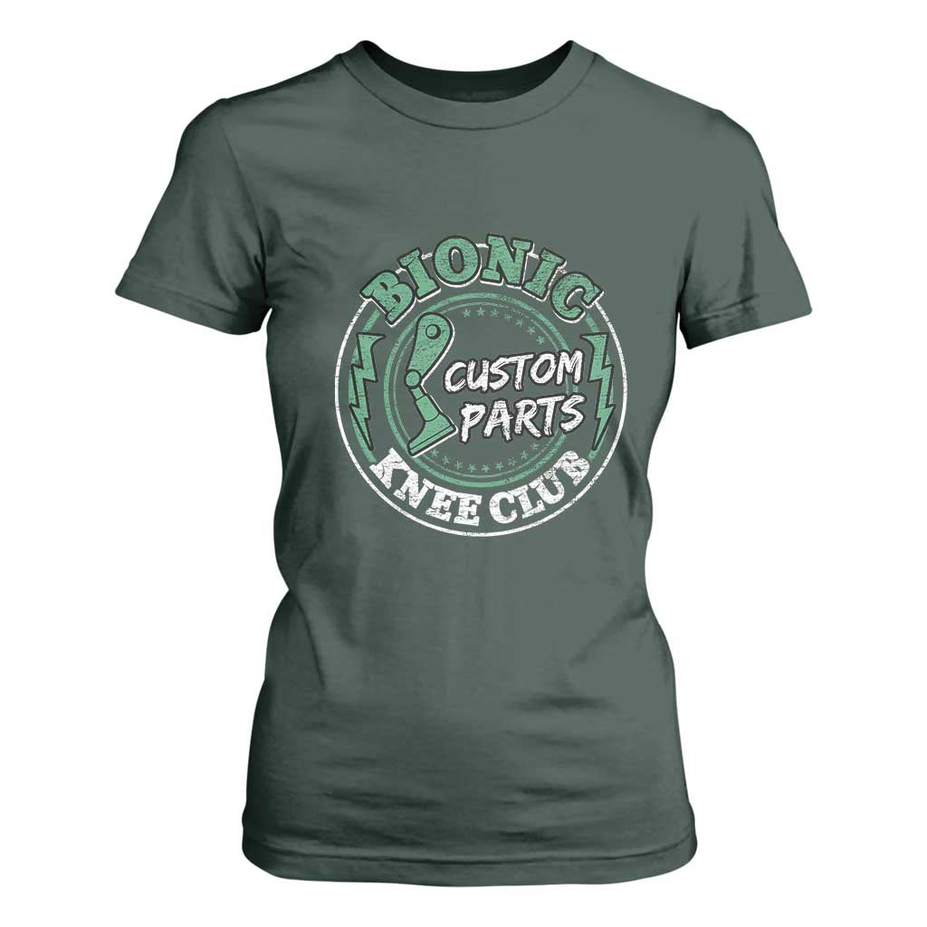 Funny Knee Replacement Survivor T Shirt For Women Bionic Knee Club Custom Parts TS02 Dark Forest Green Print Your Wear