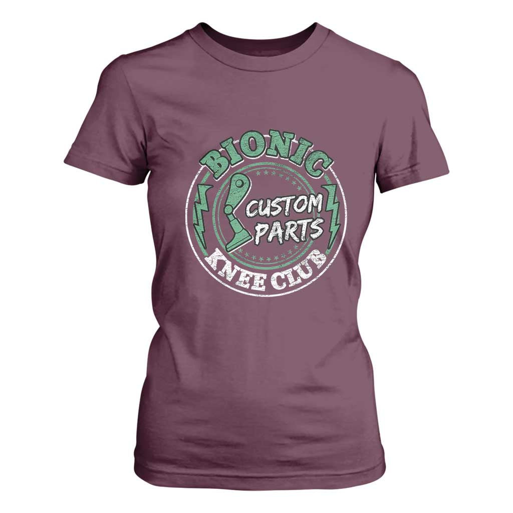 Funny Knee Replacement Survivor T Shirt For Women Bionic Knee Club Custom Parts TS02 Maroon Print Your Wear