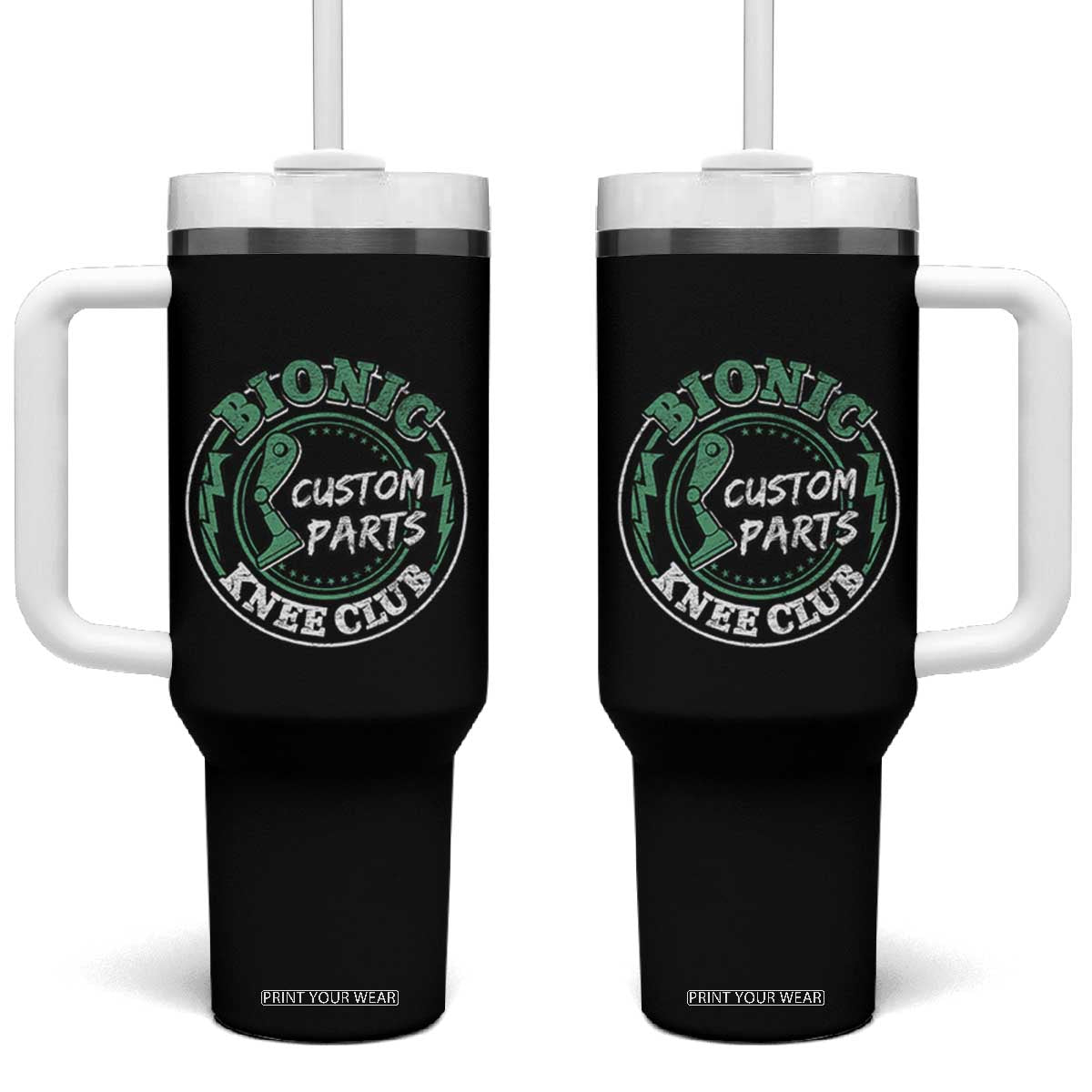 Funny Knee Replacement Survivor Tumbler With Handle Bionic Knee Club Custom Parts TS02 One Size: 40 oz Black Print Your Wear
