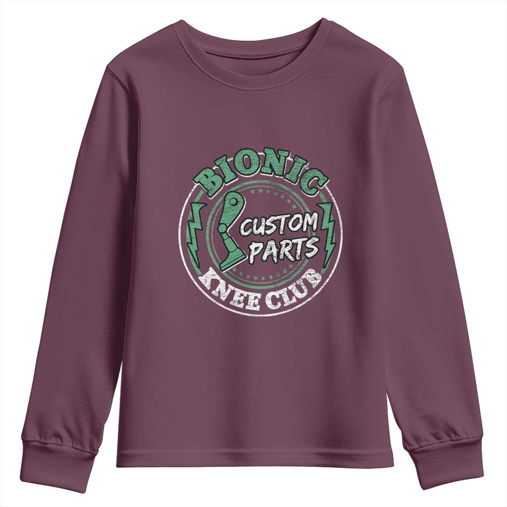 Funny Knee Replacement Survivor Youth Sweatshirt Bionic Knee Club Custom Parts TS02 Maroon Print Your Wear