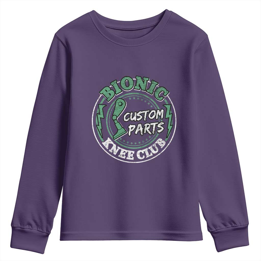 Funny Knee Replacement Survivor Youth Sweatshirt Bionic Knee Club Custom Parts TS02 Purple Print Your Wear