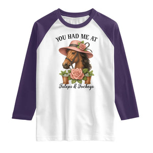 Funny Ky Derby Horse Racing Raglan Shirt You Had Me At Juleps and Jockeys TS02 White Purple Print Your Wear