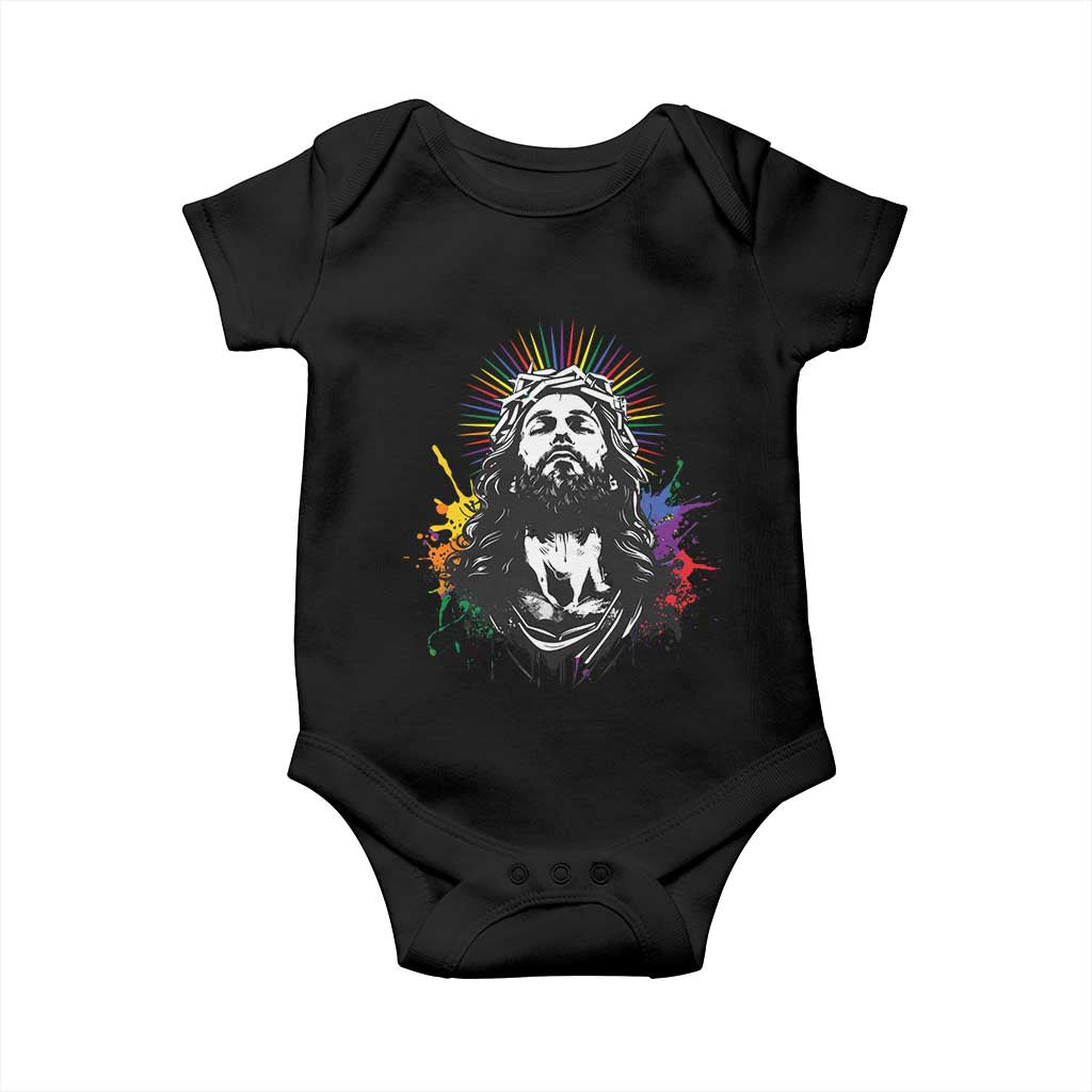 Funny LGBT Gay Pride Jesus Rainbow Flag Christian Baby Onesie TS11 Black Print Your Wear