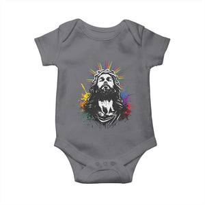 Funny LGBT Gay Pride Jesus Rainbow Flag Christian Baby Onesie TS11 Charcoal Print Your Wear