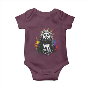 Funny LGBT Gay Pride Jesus Rainbow Flag Christian Baby Onesie TS11 Maroon Print Your Wear