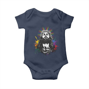 Funny LGBT Gay Pride Jesus Rainbow Flag Christian Baby Onesie TS11 Navy Print Your Wear