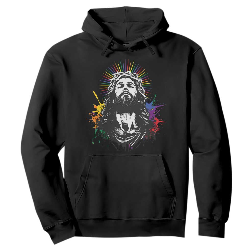 Funny LGBT Gay Pride Jesus Rainbow Flag Christian Hoodie TS11 Black Print Your Wear