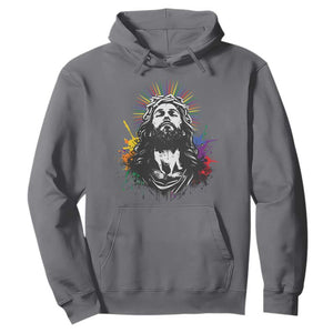 Funny LGBT Gay Pride Jesus Rainbow Flag Christian Hoodie TS11 Charcoal Print Your Wear