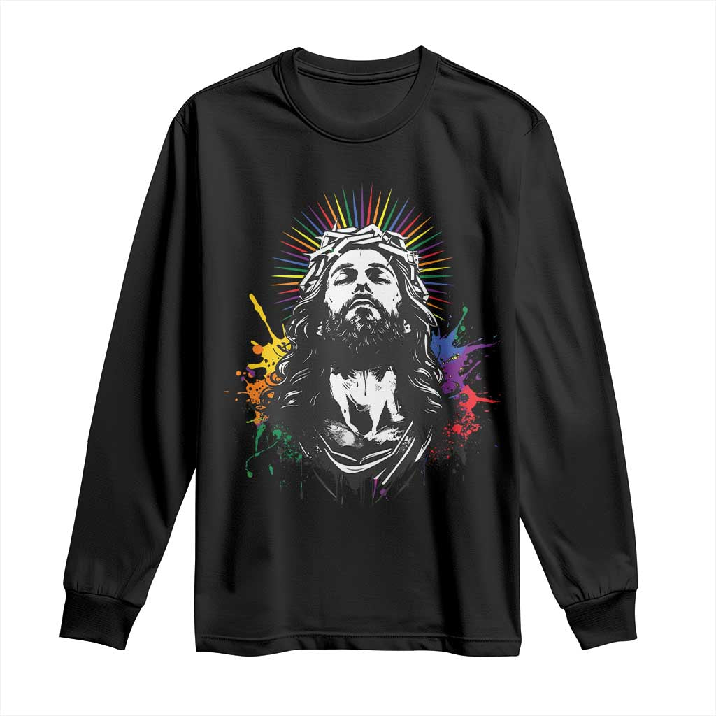 Funny LGBT Gay Pride Jesus Rainbow Flag Christian Long Sleeve Shirt TS11 Black Print Your Wear