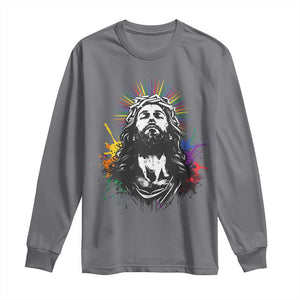 Funny LGBT Gay Pride Jesus Rainbow Flag Christian Long Sleeve Shirt TS11 Charcoal Print Your Wear